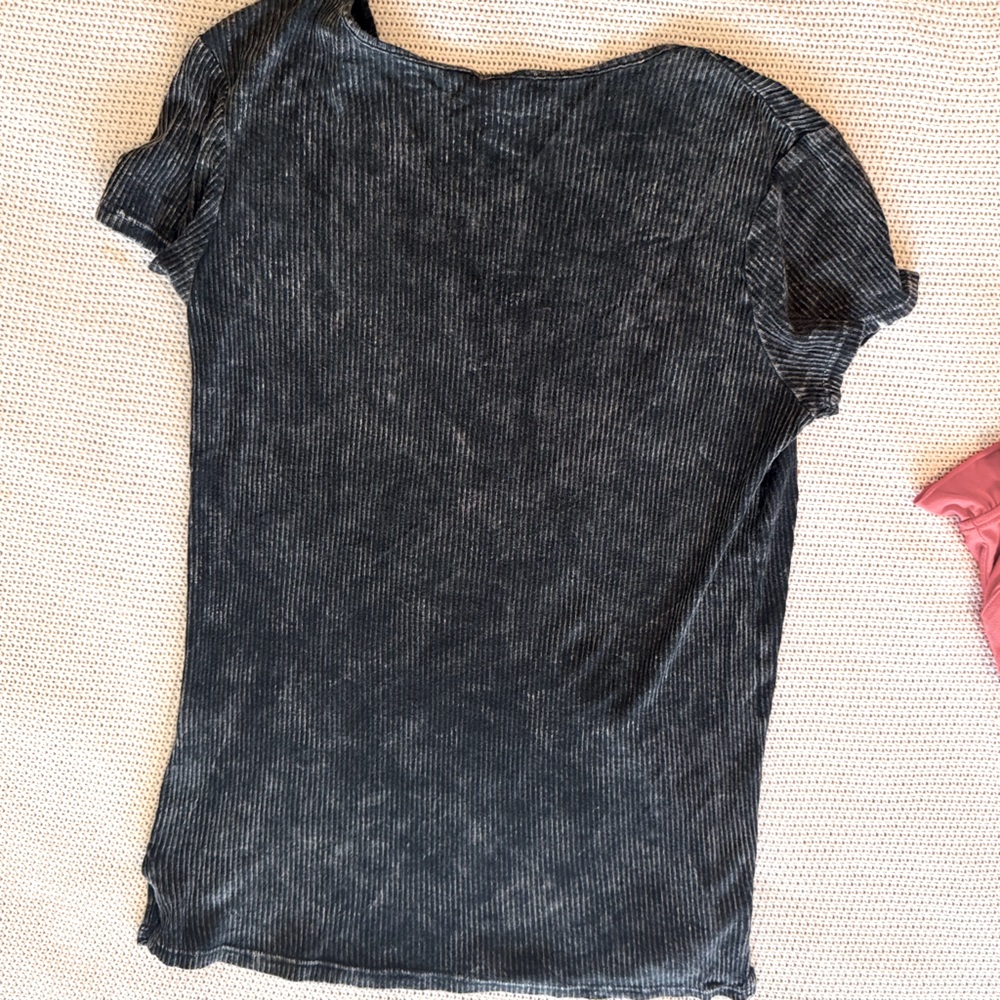 FREE PEOPLE Ribbed Charcoal Grey Black Deep V-Neck Tee T-shirt Top - Picture 4 of 11